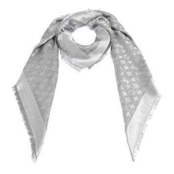 Pre Owned Louis Vuitton Pearl Grey Monogram Denim Shawl