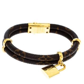 Pre Owned Louis Vuitton Keep It Twice Monogram Canvas Padlock Charm Bracelet 
