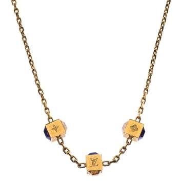 Pre Owned Louis Vuitton Gamble Multicolor Crystal Gold Tone Necklace