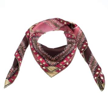 Pre Owned Louis Vuitton Burgundy Ombre Monogram Map Silk Square Scarf