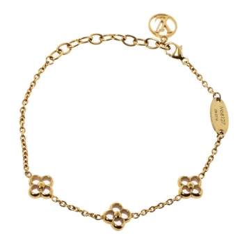 Pre Owned Louis Vuitton Flower Motif Gold Tone Station Bracelet