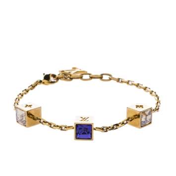 Pre Owned Louis Vuitton Gamble Crystal Gold Tone Bracelet 