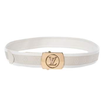 Pre Owned Louis Vuitton White Monogram Canvas Logo Plague Buckle Belt 80CM