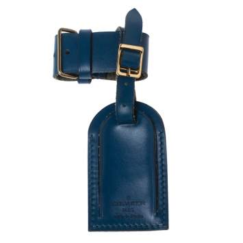 Pre Owned Louis Vuitton Blue Leather Luggage Name Tag & Strap Holder