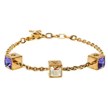 Pre Owned Louis Vuitton Gamble Crystal Gold Tone Bracelet 