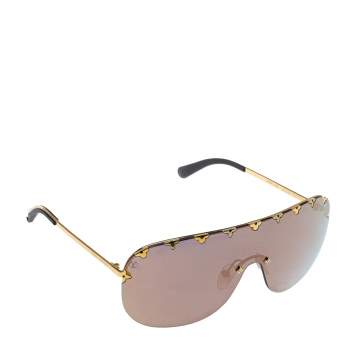 Pre Owned Louis Vuitton Gold Tone/ Metallic Mirrored Z2377W Shield Sunglasses
