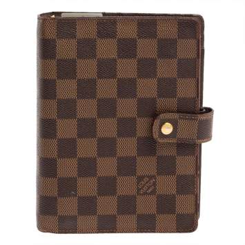 Pre Owned Louis Vuitton Damier Ebene Canvas Medium Ring Agenda Cover