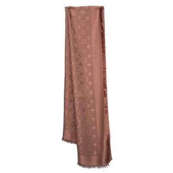 Pre Owned Louis Vuitton Pale Pink Wool & Silk Monogram Square Shawl