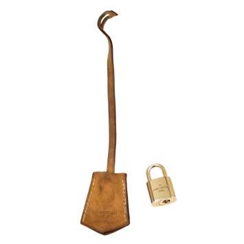 Pre Owned Louis Vuitton Tan Leather And Gold Tone Metal Lock & Key Set