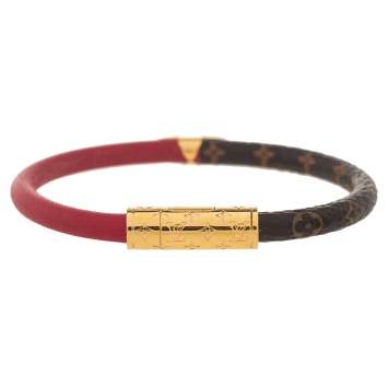 Pre Owned Louis Vuitton Red Leather and Monogram Canvas Daily Confidential Bracelet 17