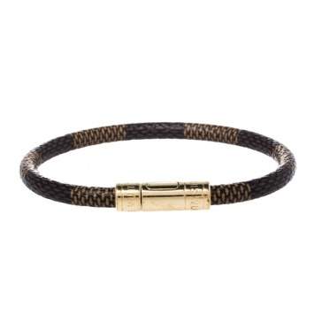 Pre Owned Louis Vuitton Brown Damier Canvas Gold Tone Keep It Bracelet