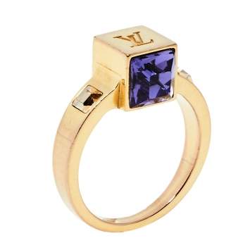 Pre Owned Louis Vuitton Gamble Crystal Gold Tone Ring M