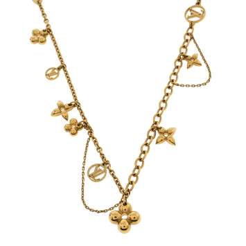 Pre Owned Louis Vuitton Blooming Supple Gold Tone Charm Necklace 
