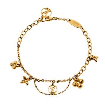 Pre Owned Louis Vuitton Blooming Supple Gold Tone Charm Bracelet