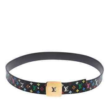 Pre Owned Louis Vuitton Black Multicolore Monogram Canvas LV Cut Belt 90 CM