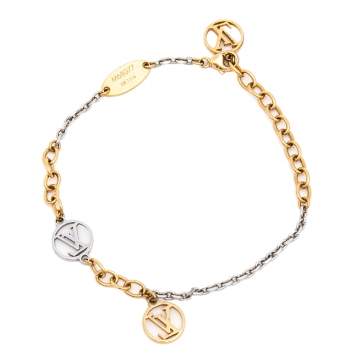Pre Owned Louis Vuitton Two Tone Logomania Chain Bracelet