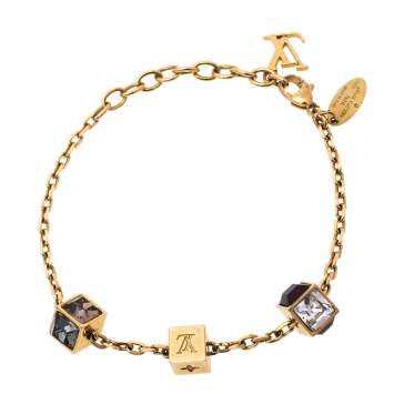 Pre Owned Louis Vuitton Gamble Crystal Gold Tone Bracelet