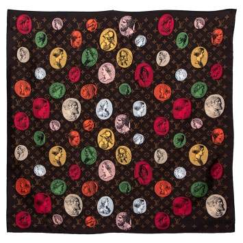 Pre Owned Louis Vuitton X Fornasetti Brown Monogram Silk Cameo Square Scarf