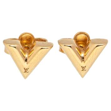 Pre Owned Louis Vuitton Gold Tone Essential V Stud Earrings 