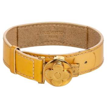 Pre Owned Louis Vuitton Pale Yellow Monogram Vernis Leather Good Luck Bracelet