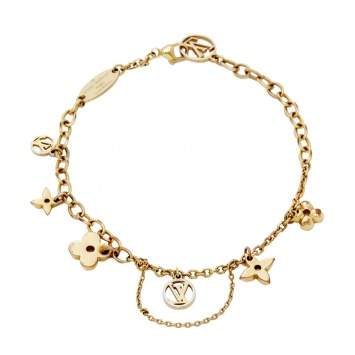 Pre Owned Louis Vuitton Gold Tone Blooming Supple Charm Bracelet
