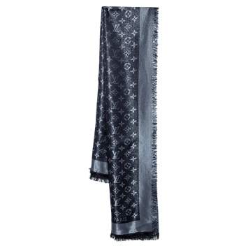 Pre Owned Louis Vuitton Black Lurex Wool & Silk Monogram Shine Shawl