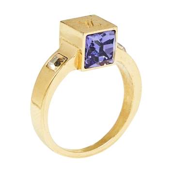 Pre Owned Louis Vuitton Gold Tone Crystal Gamble Ring Size EU 56