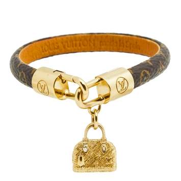 Pre Owned Louis Vuitton Alma Brown Monogram Canvas Gold Tone Metal Bracelet 