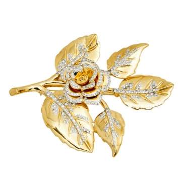 Pre Owned Valentino Floral Crystals and Gold Tone Metal Brooch