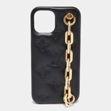 Pre Owned Louis Vuitton Black Monogram Embossed Puffy Leather Coussin iPhone 12/12Pro Case