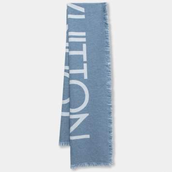 Pre Owned Louis Vuitton Blue Intarsia Wool & Cashmere Knit Fringed Muffler 