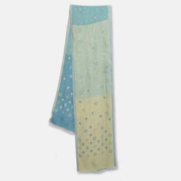 Pre Owned Louis Vuitton Blue & Yellow Monogrammed Silk Scarf