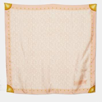 Pre Owned Louis Vuitton Pale Pink & Gold Monogram Print Silk Scarf