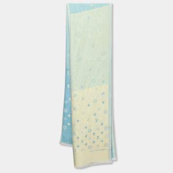 Pre Owned Louis Vuitton Blue & Yellow Monogram Jacquard Silk Scarf