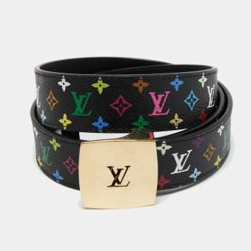 Pre Owned Louis Vuitton Black Monogram Multicolore Canvas LV Cut Belt 85CM