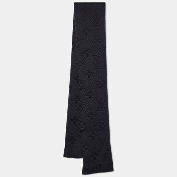 Pre Owned Louis Vuitton Black Logomania Wool & Silk Scarf