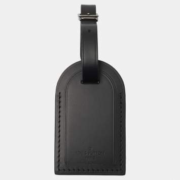 Pre Owned Louis Vuitton Black Leather Luggage Name Tag