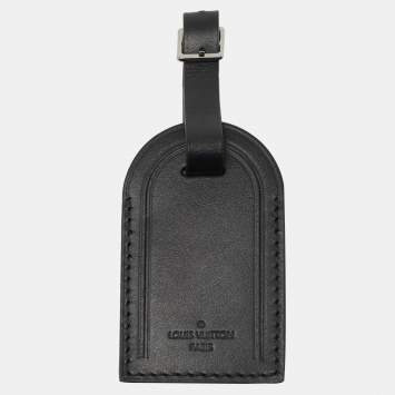 Pre Owned Louis Vuitton Black Leather Luggage Name Tag
