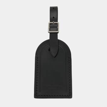 Pre Owned Louis Vuitton Black Leather Luggage Name Tag
