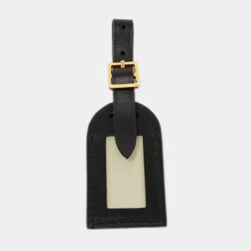 Pre Owned Louis Vuitton Black Leather Name Tag
