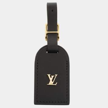 Pre Owned Louis Vuitton Black Leather Luggage Name Tag