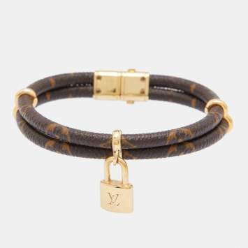 Pre Owned Louis Vuitton Brown Keep It Twice Monogram Canvas Padlock Charm Bracelet 