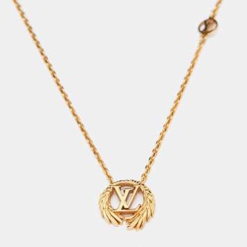 Pre Owned Louis Vuitton Gold Tone Collier Logo Angel Pendant Necklace