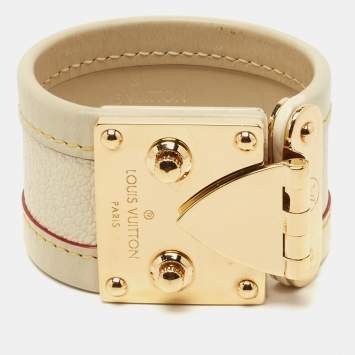 Pre Owned Louis Vuitton Suhali Leather Gold Tone Bracelet S