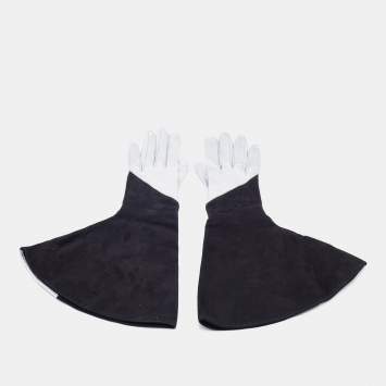 Pre Owned Louis Vuitton Black & Silver Suede & Leather Gloves S