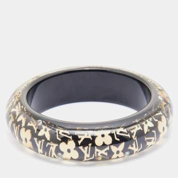 Pre Owned Louis Vuitton Black Logo Monogram Resin Uncle John Bangle