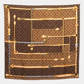 Pre Owned Louis Vuitton Brown Monogram Confidential Silk Square Scarf