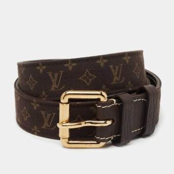 Pre Owned Louis Vuitton Ebene Monogram Mini Lin Canvas Buckle Belt 