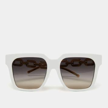 Pre Owned Louis Vuitton White MG2282 LV Edge Chain Cat Eye Sunglasses