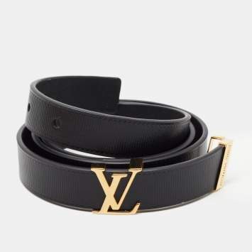 Pre Owned Louis Vuitton Black Embossed Leather LV Initiales Belt 85CM